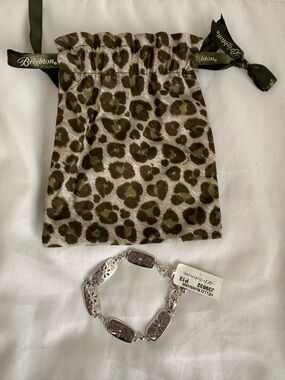 Brighton Silver Floral-Link Bracelet with Leopard Print Pouch